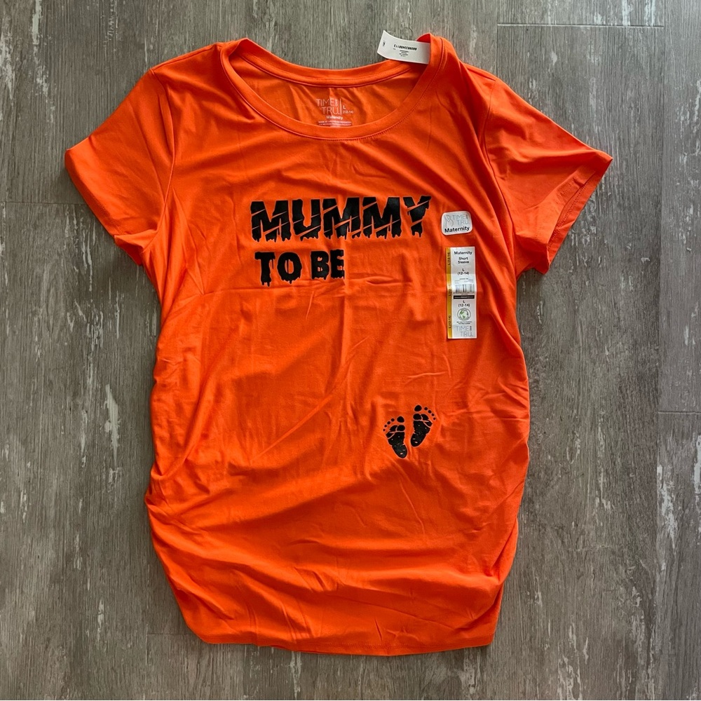Time and Tru Halloween Mummy To Be Maternity short sleeve T-shirt in orange